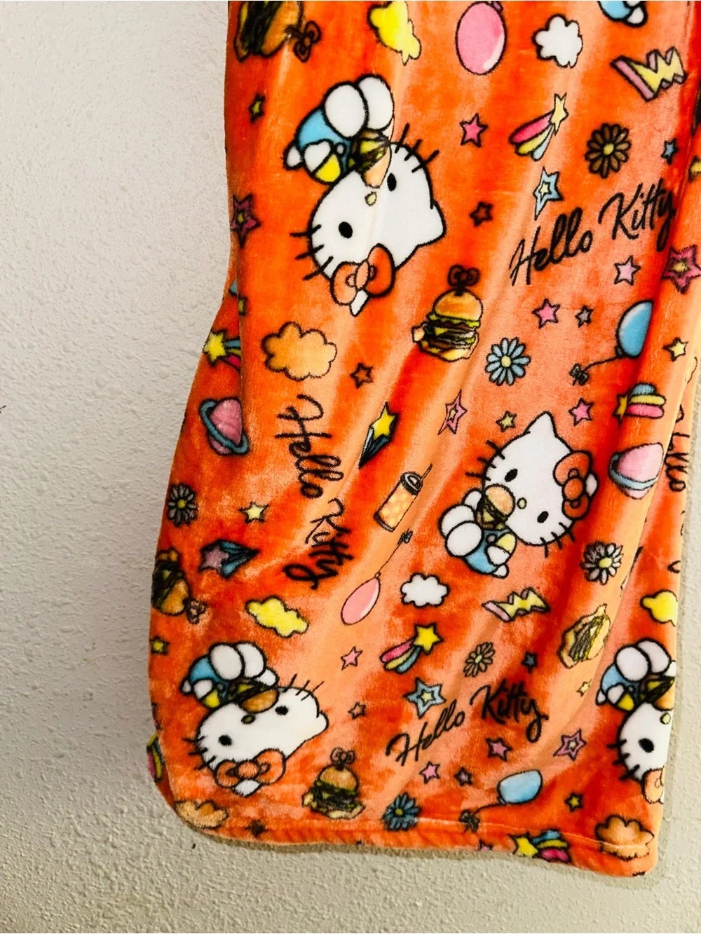 Hello Kitty Orange Plush Kids Throw Blanket with Colorful Print